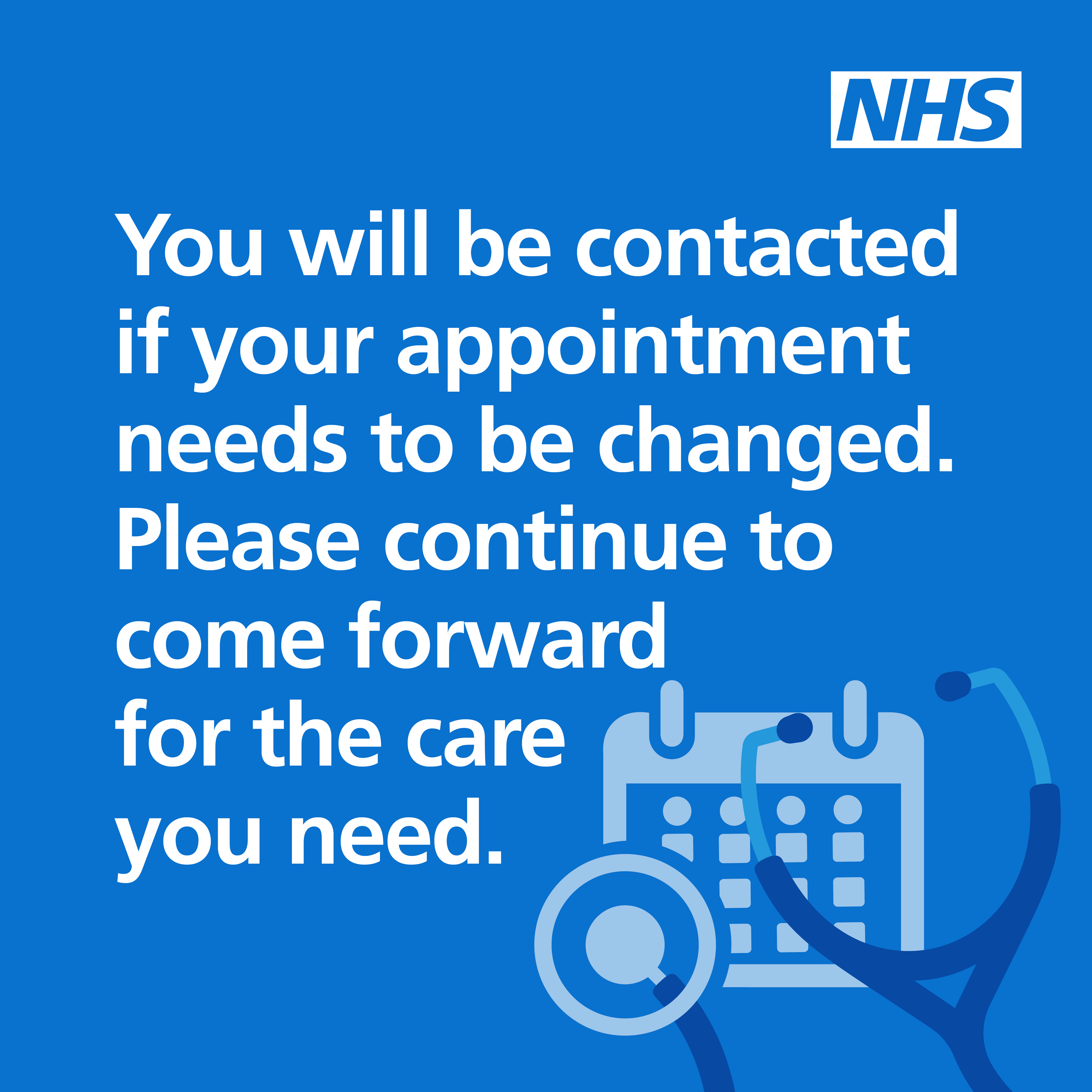 Image advising patients to attend appointments unless contacted by the Trust