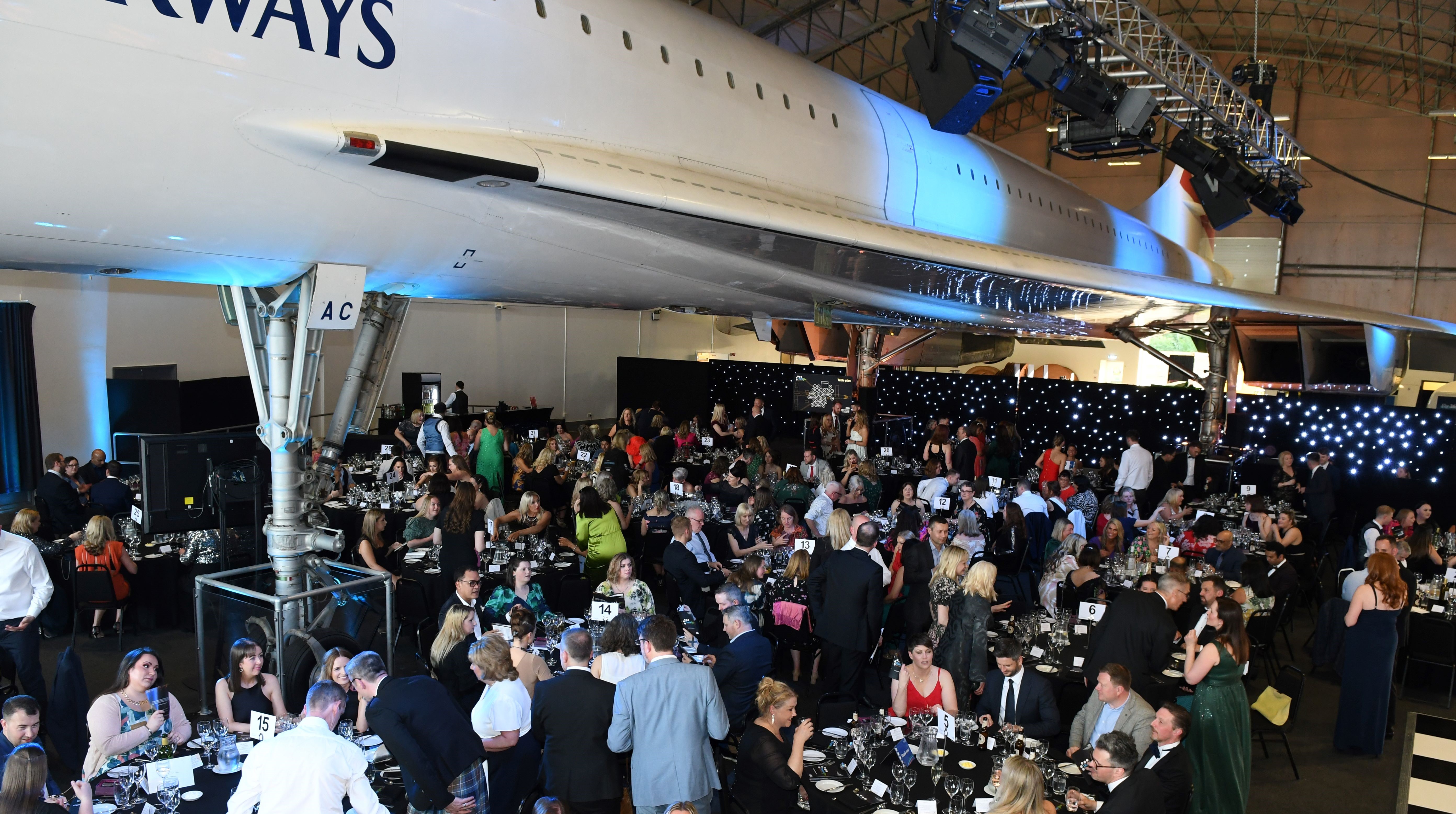 Almost 300 guests enjoyed a three-course meal under the wings of Concorde  