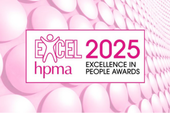 Pink background with Excel hpma logo and text saying '2025 EXCELLENCE IN PEOPLE AWARDS'