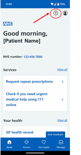 Image of the NHS app on a mobile phone showing.